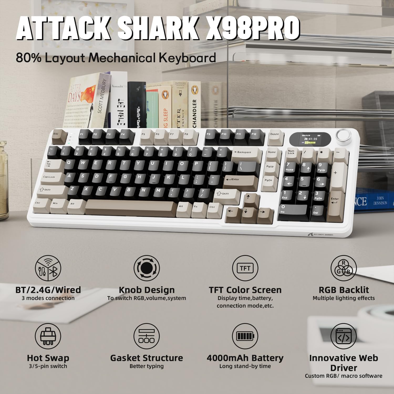 Gaming Keyboard Thocky - ATTACK SHARK X98Pro Draadloos mechanisch toetsenbord