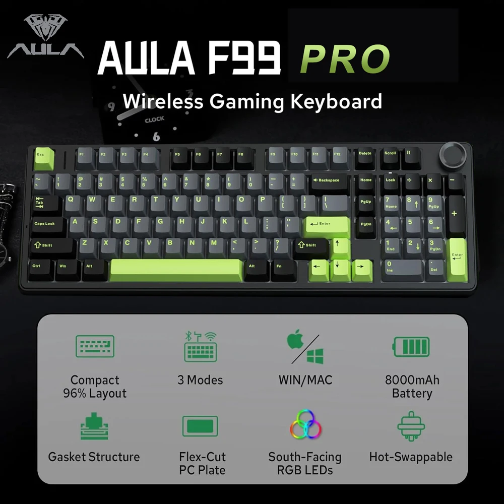 Gaming Keyboard Thocky - AULA F99PRO Gaming mechanisch toetsenbord 99-toetsen