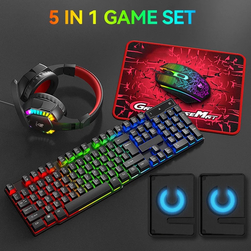 Gaming Keyboard Mouse Combo - 5-in-1 Set Gaming Combo Toetsenbord 4-kleurige