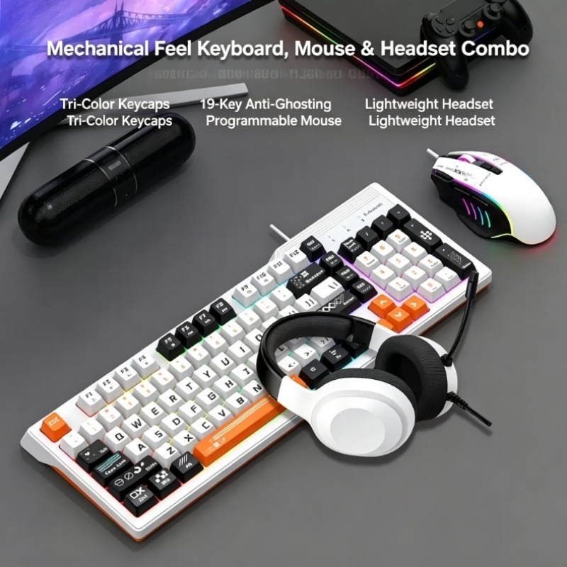 Gaming Keyboard Mouse Combo - K8pro 3-in-1 Gaming Combo Bedraad Toetsenbord