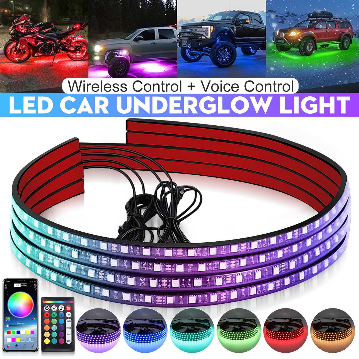 Rgb Underglow Strip - Draadloze LED-auto Flexibele Underglow Strip Light